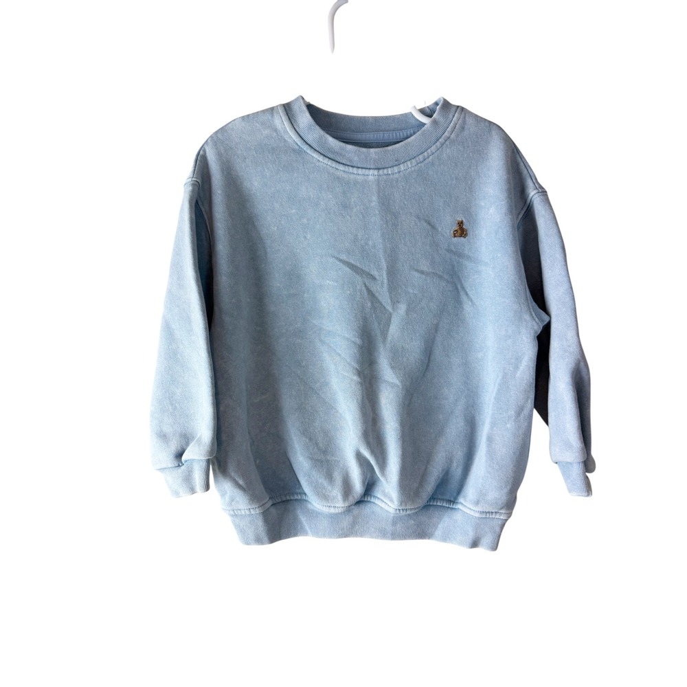 Baby Gap Kids Light Blue Acid Wash Brannan Bear Fleece Sweatshirt Pullover 4T - Picture 1 of 4